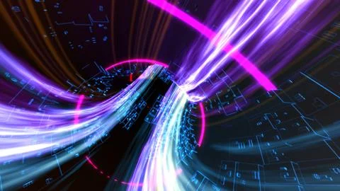 Futuristic lights digital data transfer technology background Illustrazione stock