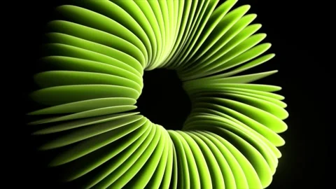 Futuristic lime green torus made of thin discs rotating and twisting in a Stock Footage 321810818