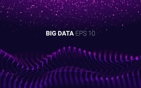 Futuristic Lines of Many Dots. Waves With Particles on Dark Background. Desig Stock Illustration