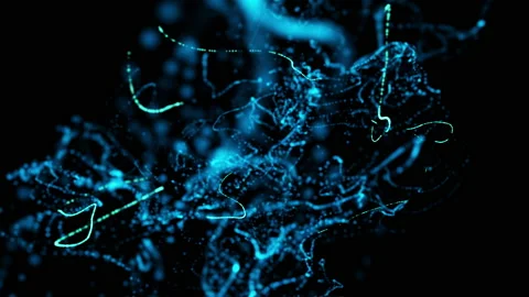 Futuristic Liquid Flowing Particles on Black Background Stock Footage 211115828
