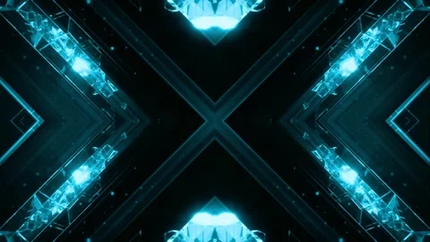 Futuristic liquid metal flowing in abstract tunnel. Glowing blue tech waves Stock Footage 340024536