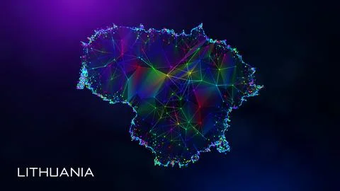 Futuristic Lithuania Map Polygonal Connected Lines And Dots Network Wireframe  Stockillustratie