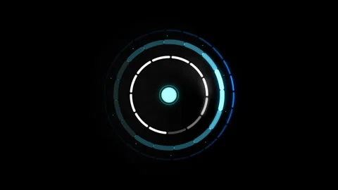 Futuristic loader graphic with rotating neon blue circle elements on black .. Stock Footage 345897067