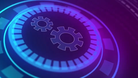 Futuristic loading animation with rotating gears and hud elements Stock Footage 310558034
