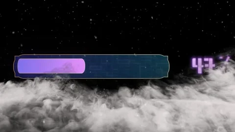 Futuristic loading bar animation filling up above clouds with filling purple Stock Footage 340612849