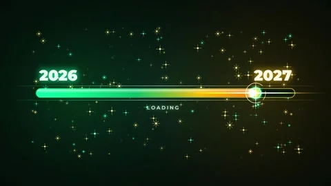 Futuristic loading bar displaying the transition from the year 2026 to 2027.. Stock Footage 346502029
