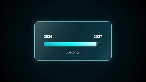 Futuristic loading bar indicating the transition from the year 2026 to 2027.. Stock Footage 346502028