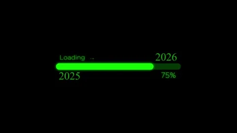 Futuristic loading bar transitioning from 2025 to 2026 with glowing green progre Stock Footage 321410139