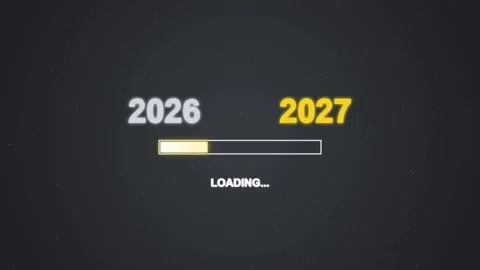 Futuristic loading bar visually transitioning from the year 2026 to 2027 sy.. Stock Footage 346502033