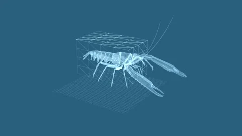 Futuristic Lobster Hologram Rendering in a Wireframe Grid Design 库存影片 343036516
