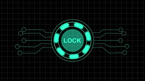 Futuristic lock symbol with teal glowing circuitry. Futuristic lock symbol .. Stock Footage 337815603