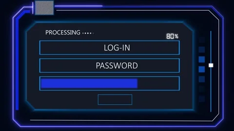 A futuristic login screen prompts users for secure network account access. .. Stock Footage 341128514