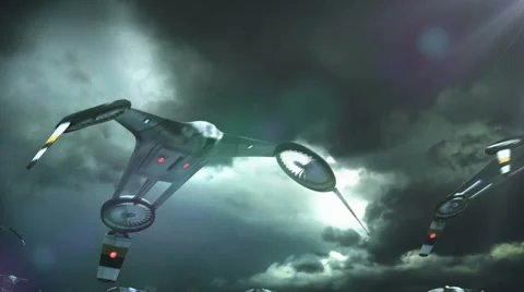 Futuristic looking drone swarm flying above on the dark sky Stock Footage 64451461