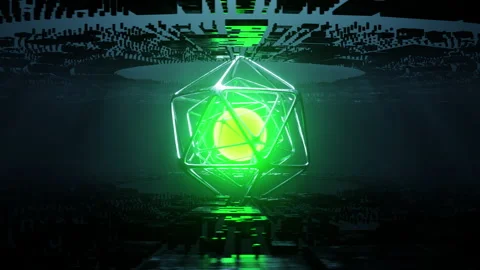 Futuristic looking green ball surrounded by glowing crystals. Looped animation Stock Footage 220507055