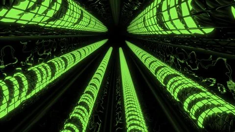 Futuristic looking metal pipes, camera moving through the tunnel. Design. Acid イラスト素材