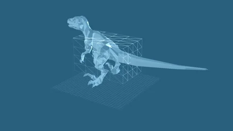 Futuristic Low Poly Dinosaur 3D Model in a Geometric Wireframe Grid 库存影片 344032392