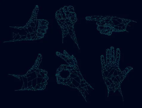 Futuristic low poly hands, Polygonal gestures vector illustration Stock Illustration