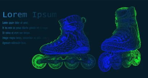 Futuristic low poly image of roller skates, consisting of glowing lines, tr.. Illustrazione stock