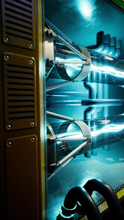 Futuristic machine glowing with electric energy in a high tech environment Stock-Footage 341408180