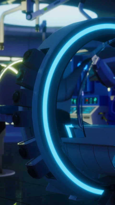 Futuristic machine in a high tech lab setting with glowing features Stock Footage 335944048