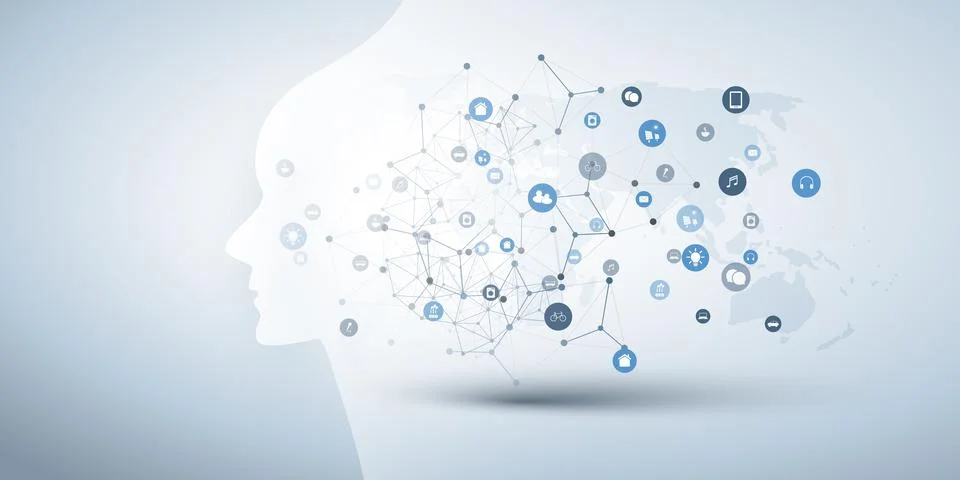 Futuristic Machine Learning, Artificial Intelligence, Cloud Computing and N.. Stock Illustration