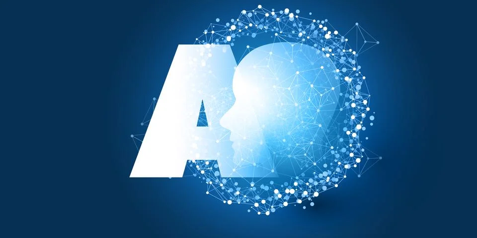 Futuristic Machine Learning, Artificial Intelligence, Cloud Computing, Auto.. Illustrazione stock