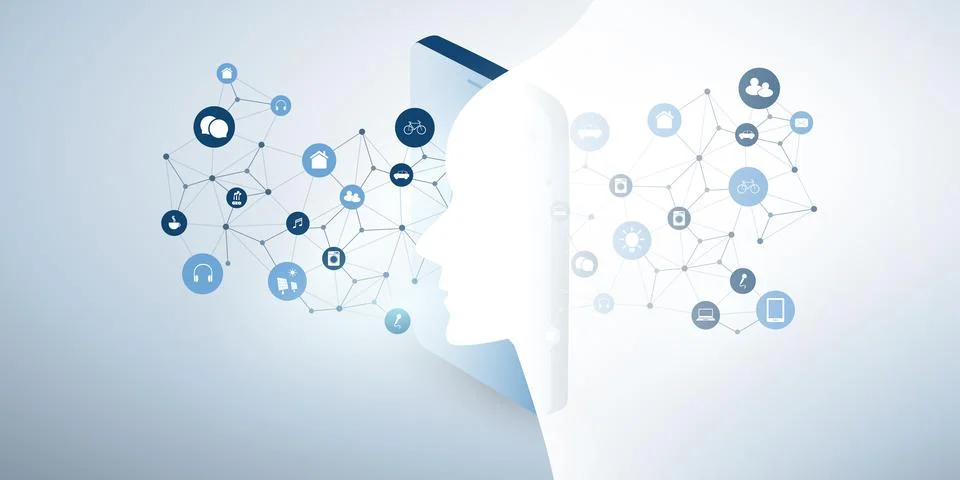 Futuristic Machine Learning, Artificial Intelligence, Cloud Computing, IoT,.. Stock Illustration