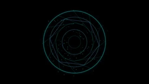 Futuristic magic circle with glowing neon lines spinning on black backgroun.. Stock Footage 345896008