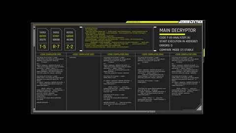 Futuristic Main Decryptor Interface With Cryptographic Code Analysis Stock Footage 341356004