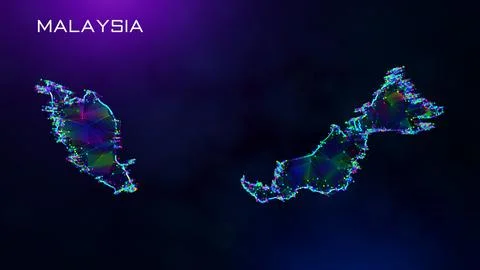 Futuristic Malaysia Map Polygonal Connected Lines And Dots Network Wireframe  Stockillustratie