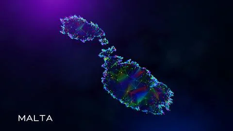 Futuristic Malta Map Polygonal Connected Lines And Dots Network Wireframe  イラスト素材