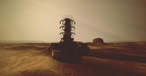 Futuristic Mars habitat design with advanced tech in a dry landscape Stock Illustration