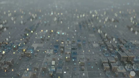 Futuristic matrix of cubes and digital code loopable 3D render animation Stock Footage 101330492