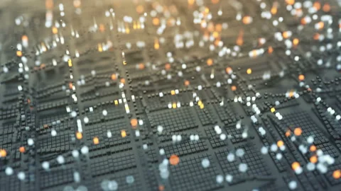 Futuristic matrix of glowing cubes seamless loop 3D render animation Stock Footage 172485925