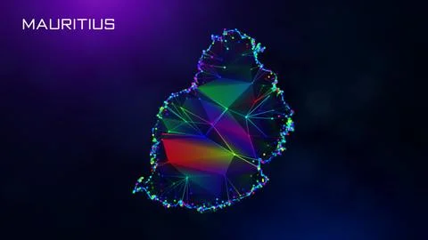 Futuristic Mauritius Map Polygonal Connected Lines And Dots Network Wireframe  イラスト素材