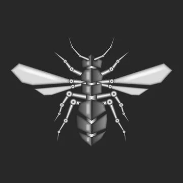 Futuristic mechanical 3d wasp or bee top view with metallic elements, this .. 스톡 일러스트