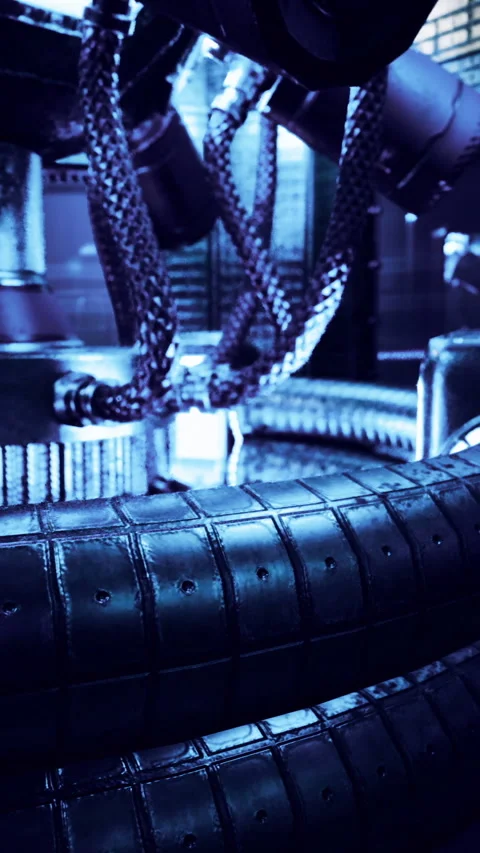 Futuristic mechanical chamber with intricate chains and glowing elements Stock Footage 327267545