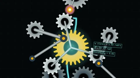 Futuristic Mechanical Gear Automaton With Data Visualization Stock Footage 340522021