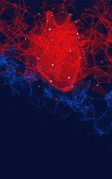 Futuristic medical concept with red human heart Stock Illustration