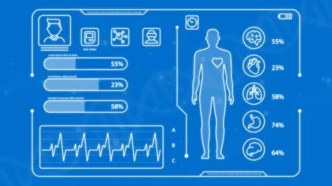 Futuristic Medical Data Interface Showing Human Body Health Metrics and Dia.. Stock Illustration