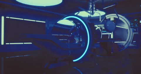 Futuristic medical facility with blue lighting and advanced technology Stock Footage 313495470
