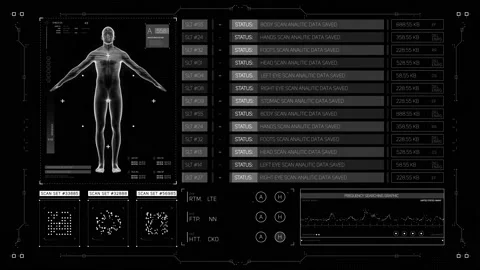 Futuristic Medical HUD Interface, virtual graphic touch UI with illustration of Stock Footage 147379780