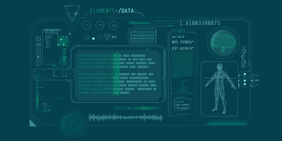 Futuristic medical research program interface with data decoding. 스톡 일러스트