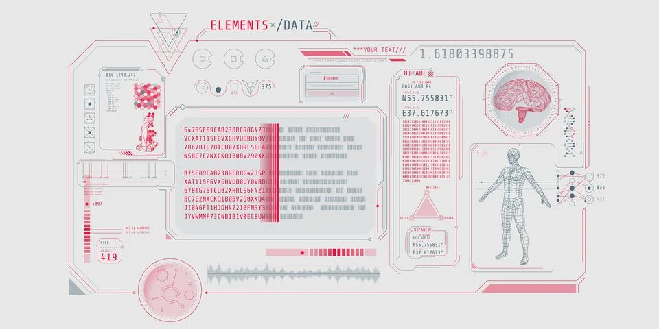 Futuristic medical research program interface with data decoding. 스톡 일러스트