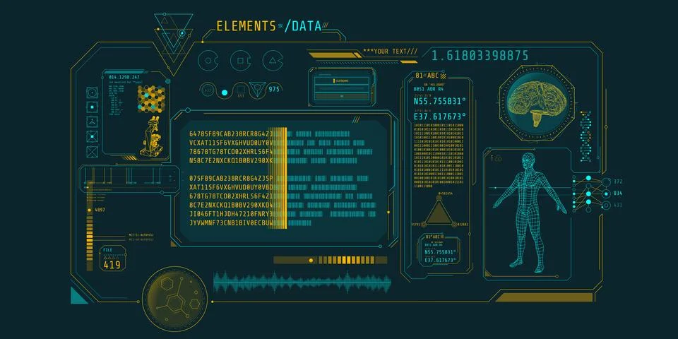 Futuristic medical research program interface with data decoding. 스톡 일러스트