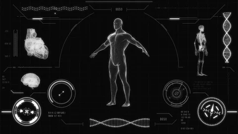 Futuristic medical user interface with HUD and infographic elements. Stock Footage 84986384