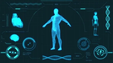 Futuristic medical user interface with HUD and infographic elements. Stock Footage 84986416
