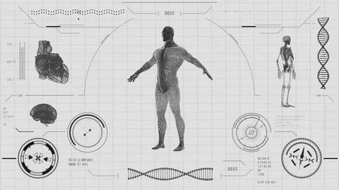 Futuristic medical user interface with HUD and infographic elements. Stock Footage 84986564