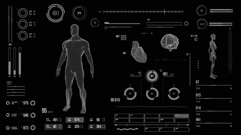 Futuristic medical user interface with HUD and infographic elements. Stock Footage 118876972