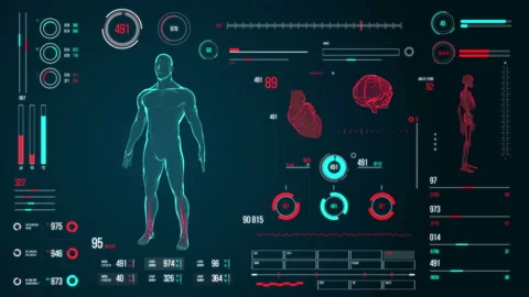 Futuristic medical user interface with HUD and infographic elements. Stock Footage 118877014
